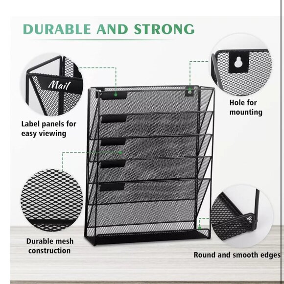 EASEPRES 5-Tier Wall File Organizer | Sturdy Metal Mesh | Black - Picture 3 of 6
